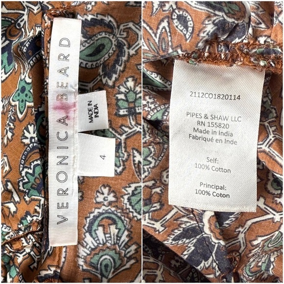 VERONICA BEARD Floral Paisley Sweetheart Neck Puff Long Sleeve Ruched Dress 4 - Picture 10 of 11